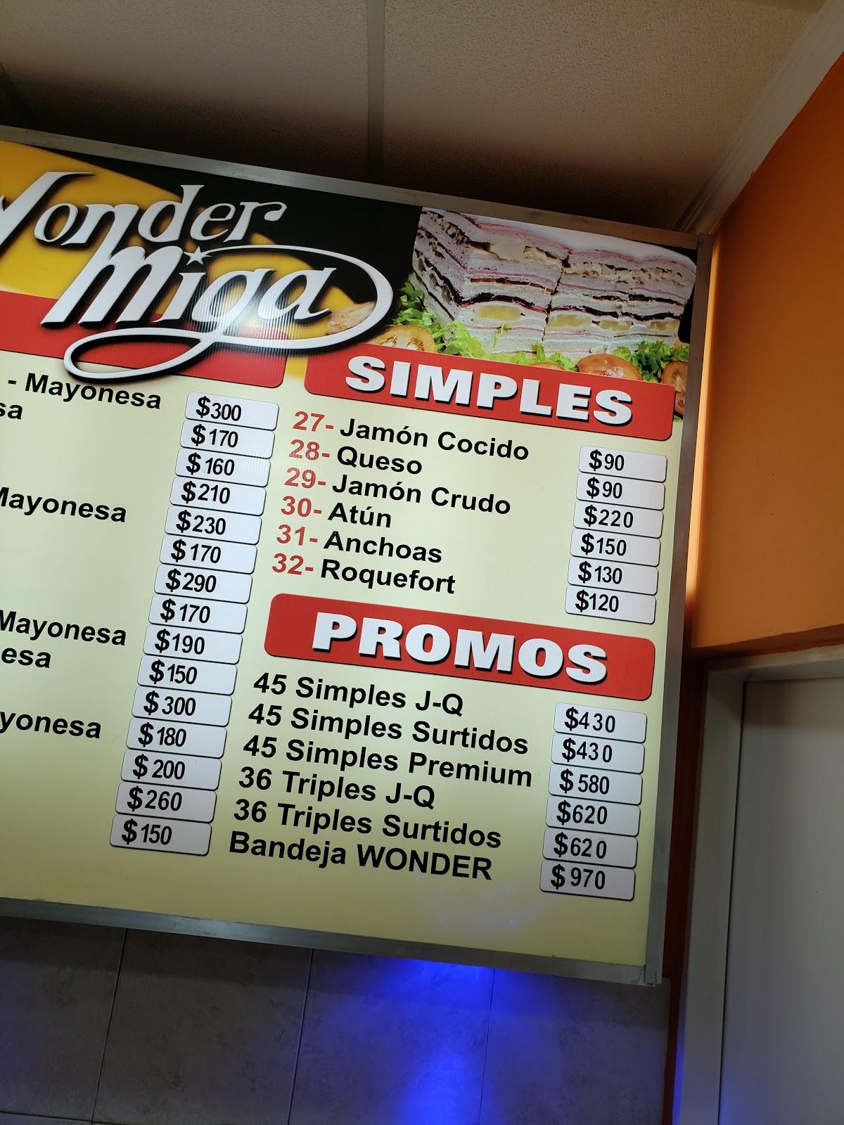 Carta de Wonder Miga Especialidad En Sandwiches de Miga, Rosario