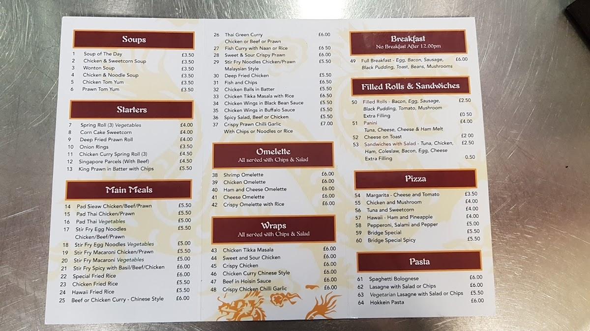 Menu at Bridge Centre Cafe, Stornoway