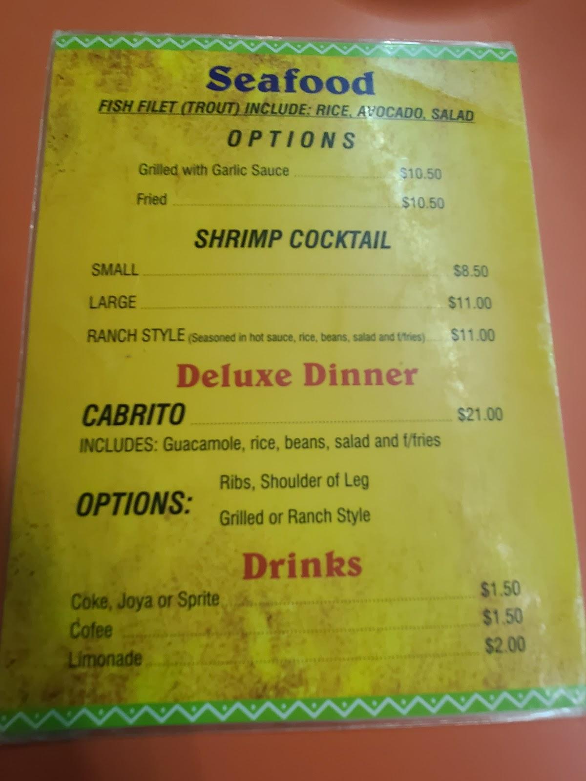 Carta de Rene’s Restaurant, Nuevo Progreso