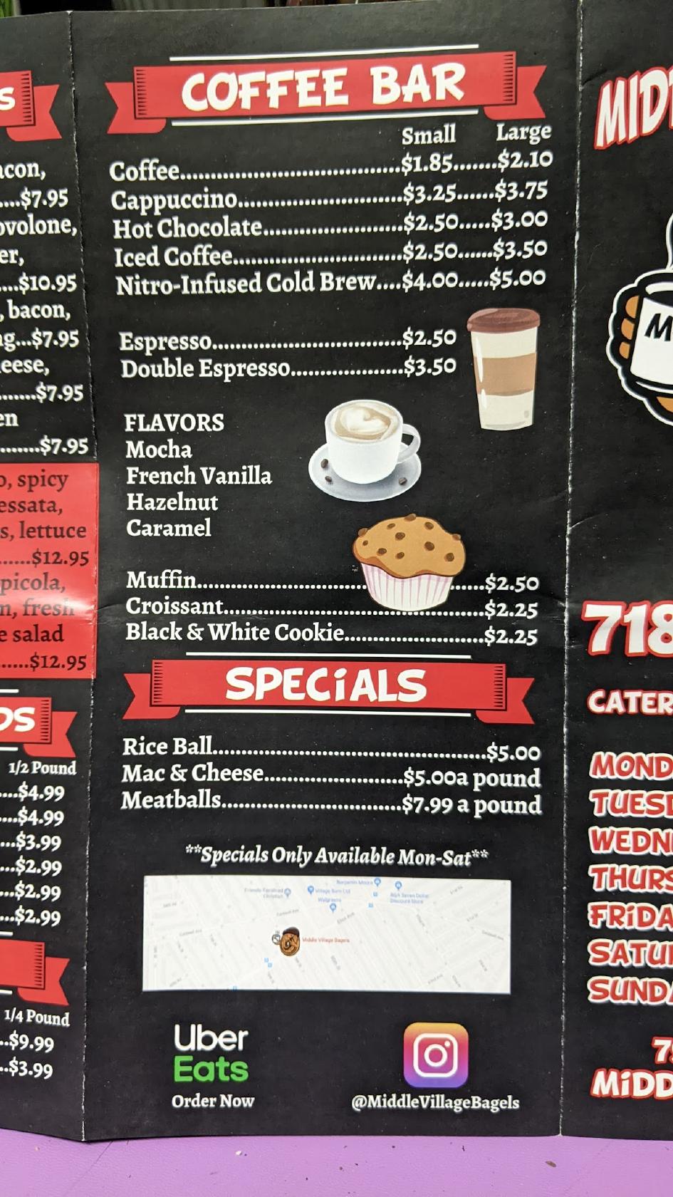 Menu at Middle Village Bagels, New York City, 7916 Eliot Ave