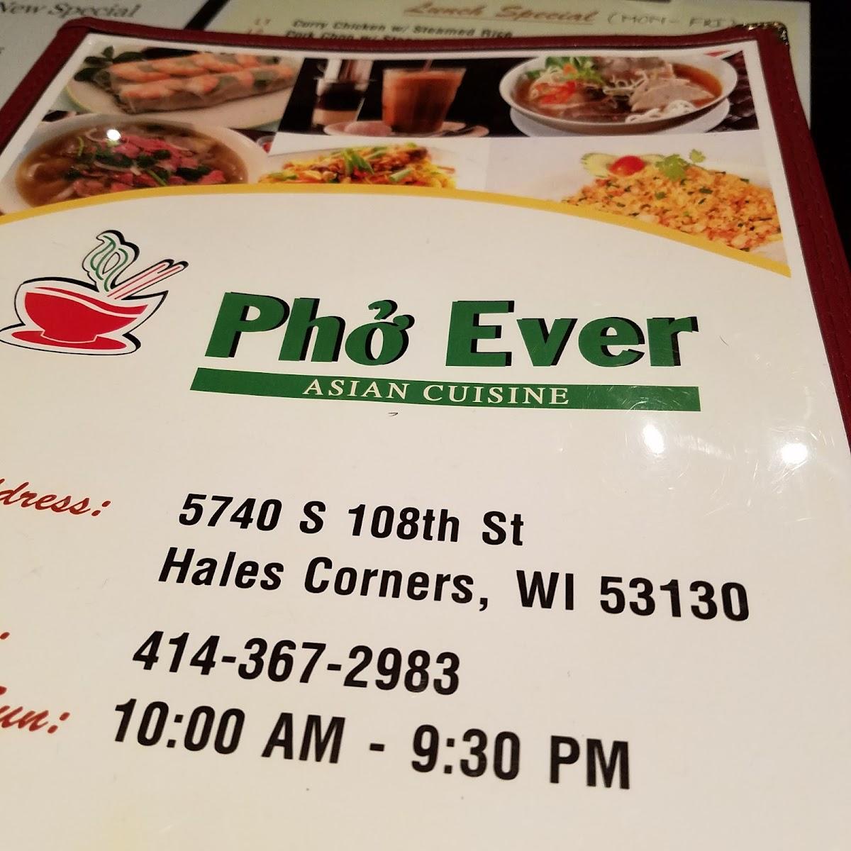 Menu at Phở Ever Hales Corners restaurant, Hales Corners