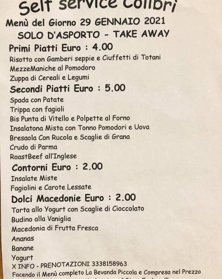 Menu di Ristorante Self Service Colibri' Bellusco 