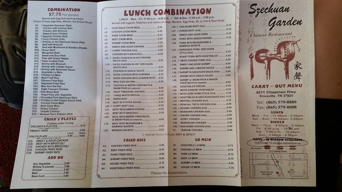 Menu at Szechuan Garden Chinese Restaurant, Knoxville