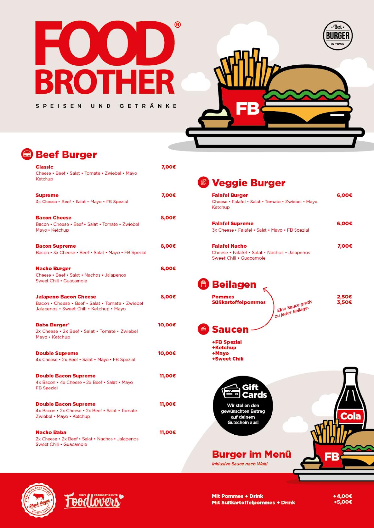 Speisekarte von FOOD BROTHER restaurant, Wuppertal