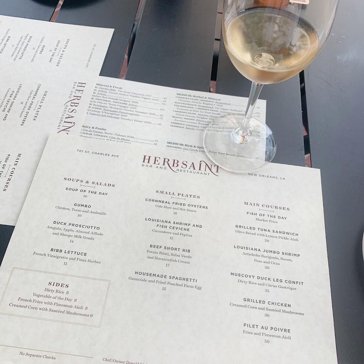 Menu at Herbsaint restaurant, New Orleans