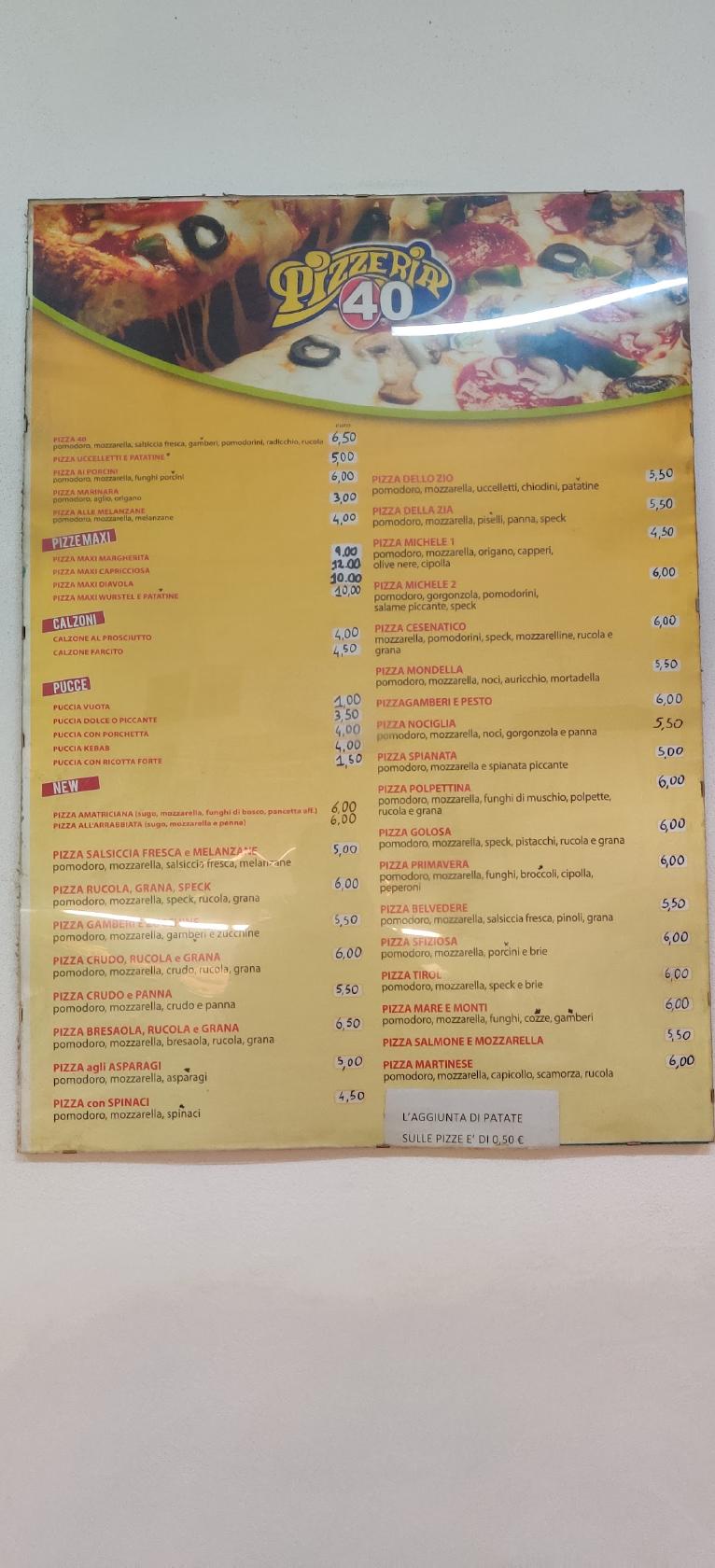 Menu di Pizzeria 40 
