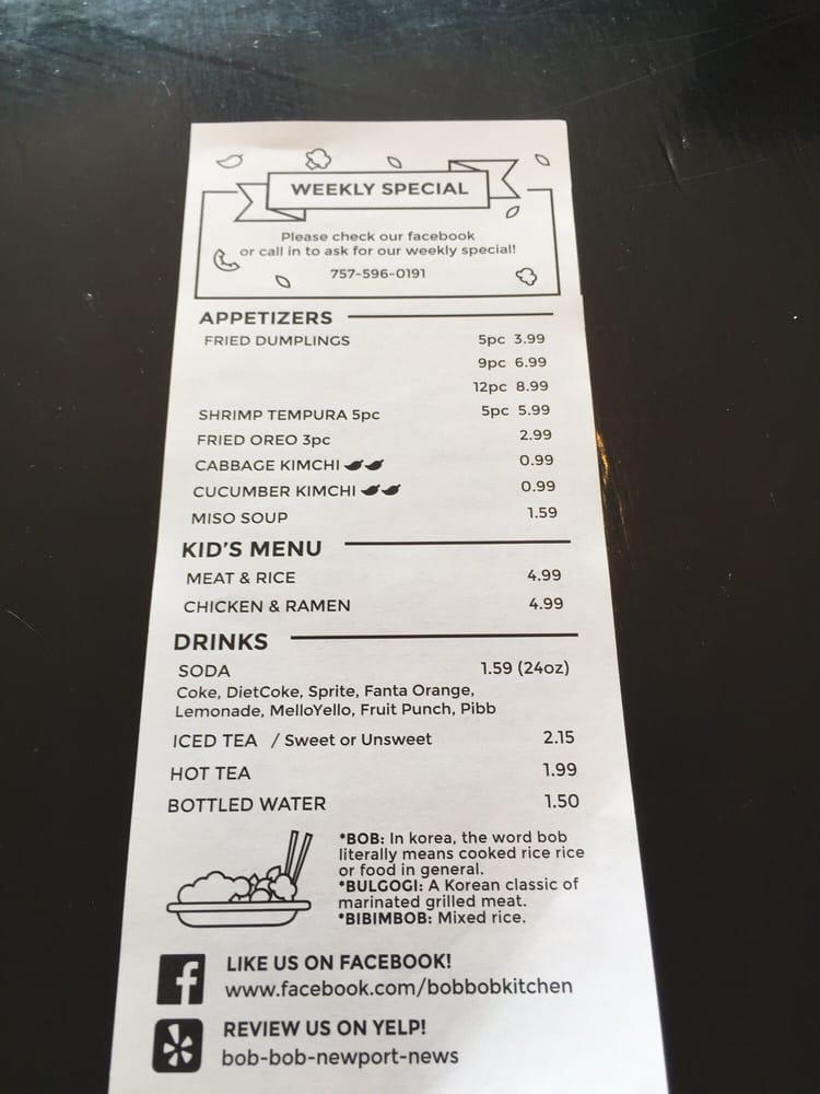Menu at Bob Bob Korean grill and kitchen restaurant, Newport News