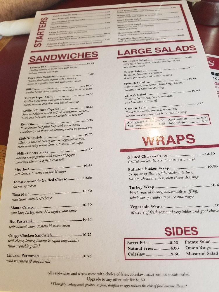 Menu at Cristy's Restaurant, Westbrook