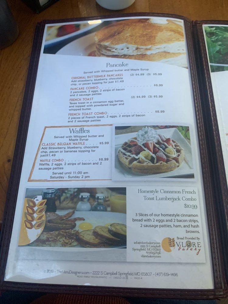 Menu at Mead Family Restaurant, USA, US70