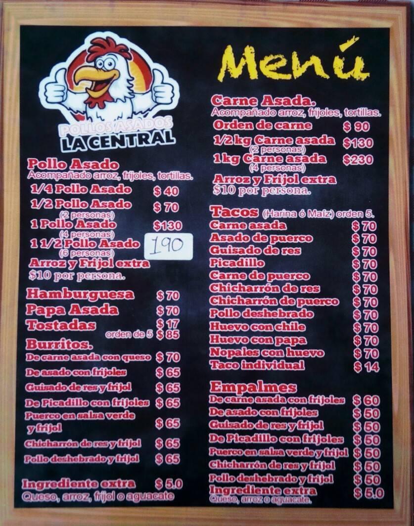 Carta Del Restaurante Pollos Asados La Central El Tiko Montemorelos