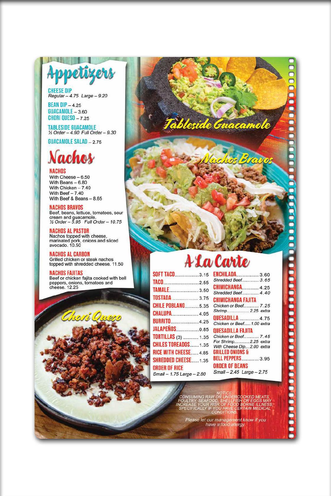 Current menu - Los Bravos Mexican Restaurant