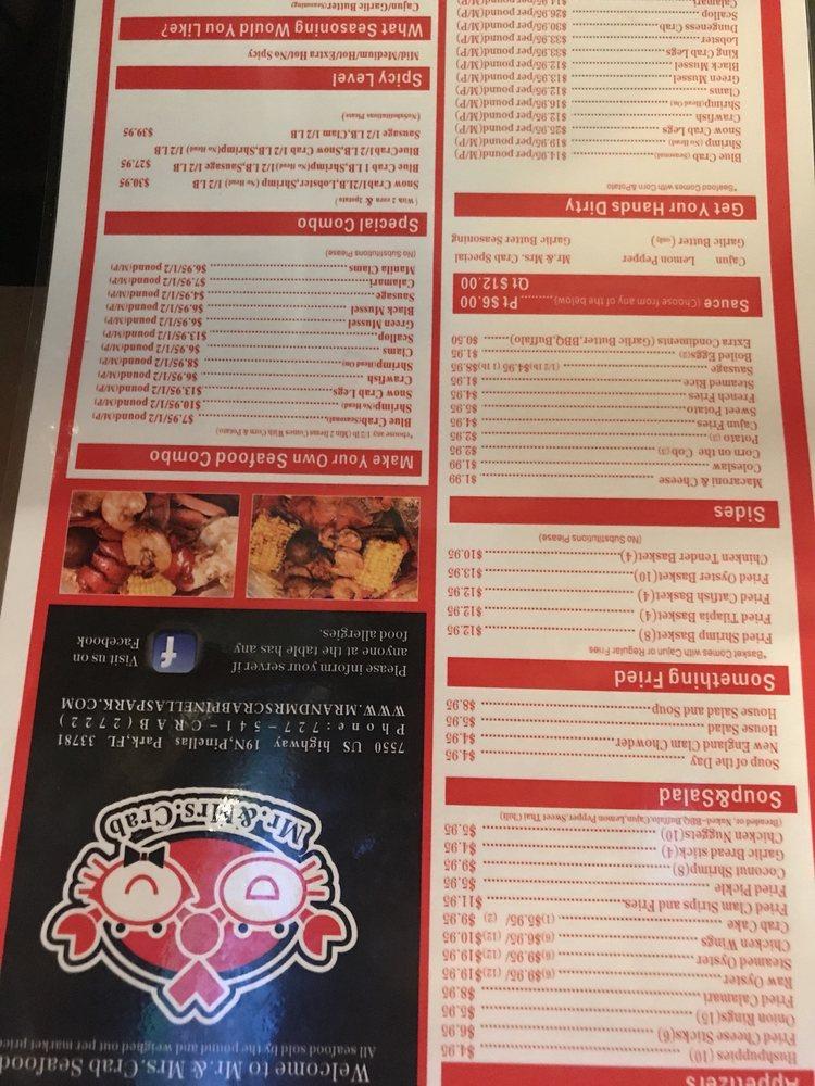 Menu at Mr. & Mrs. Crab - Pinellas Park pub & bar, Pinellas Park