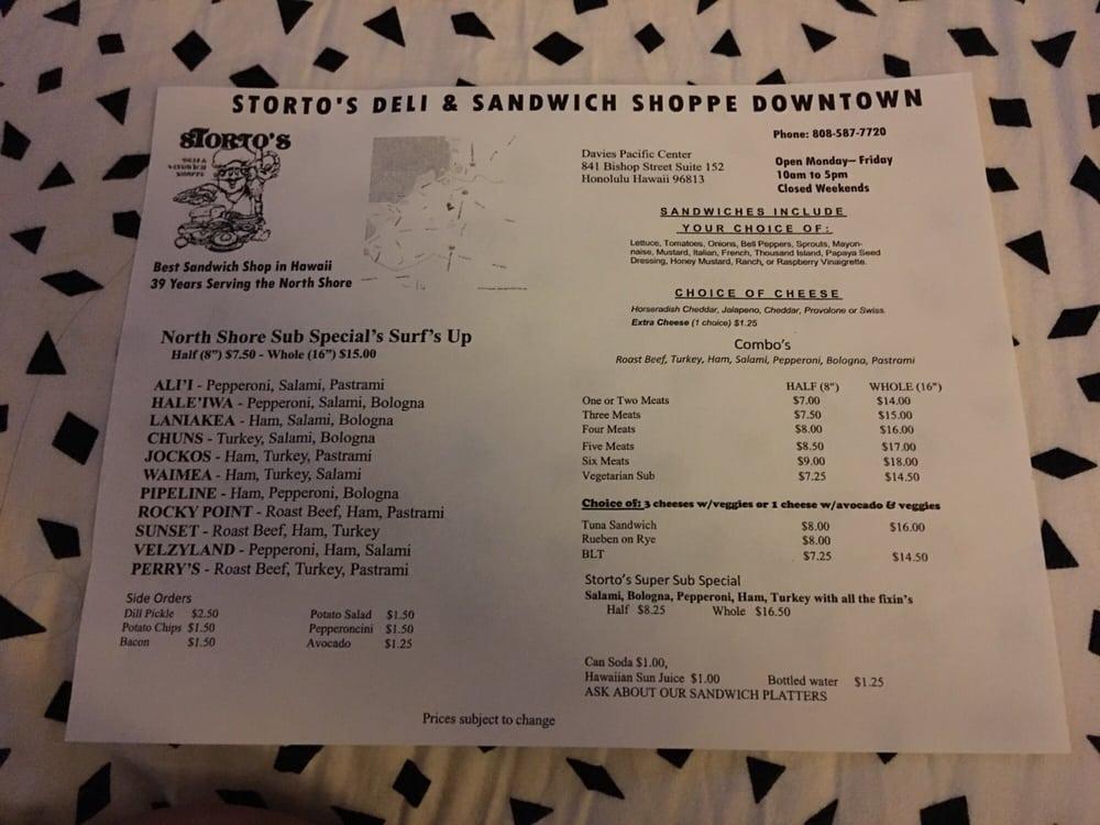 Menu at Storto's Deli & Sandwich Shoppe restaurant, Honolulu, 841