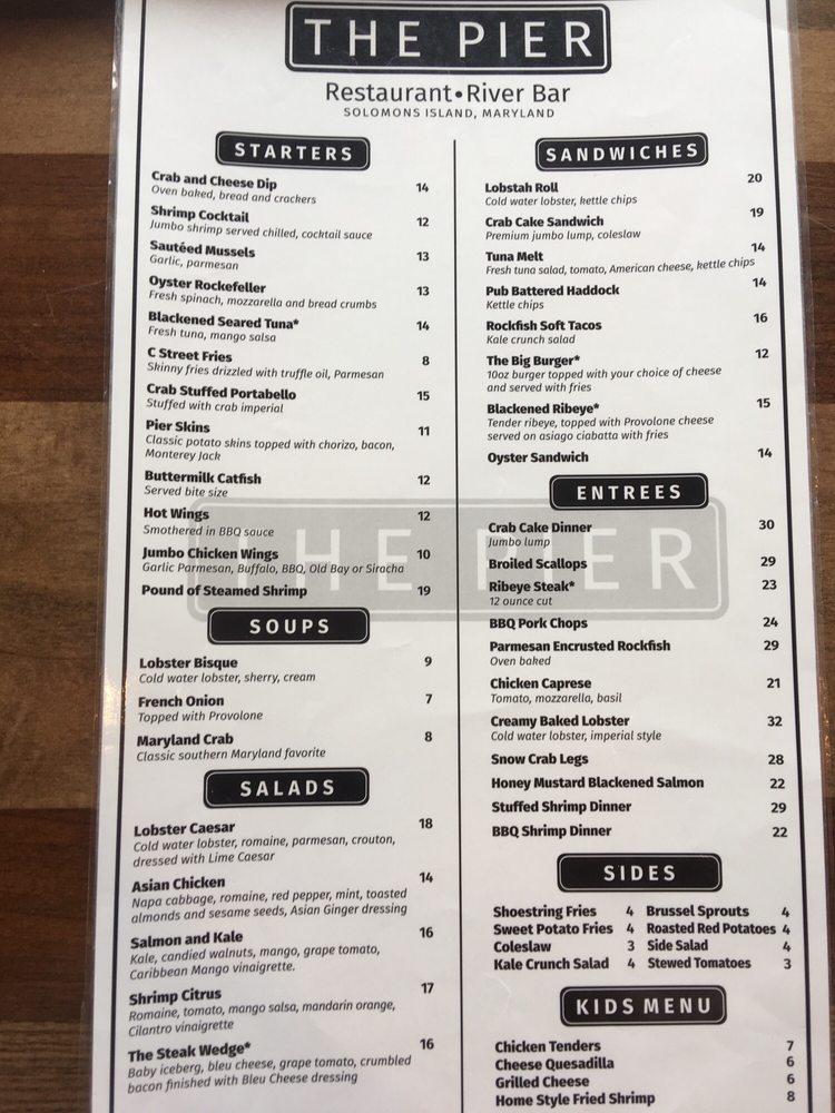 Menu at The Pier Restaurant (Solomons Island, MD), Solomons