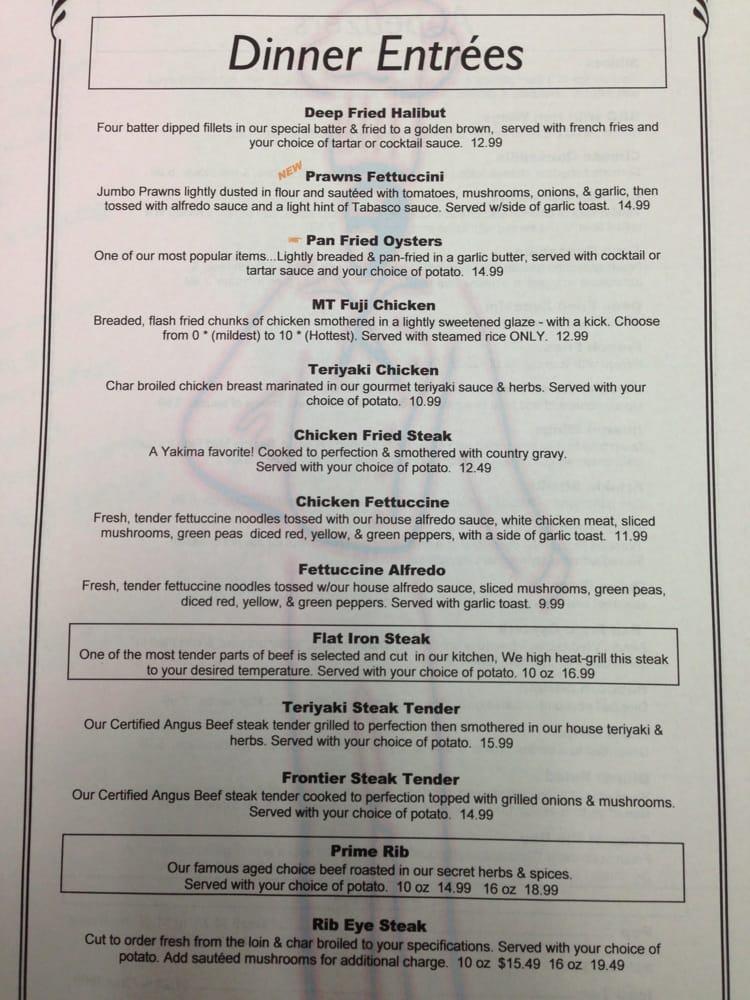 Menu at Last Frontier steakhouse, Yakima