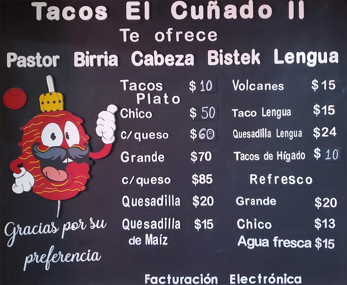 Menu at Tacos "El Cuñado 2" restaurant, Encarnación de Díaz