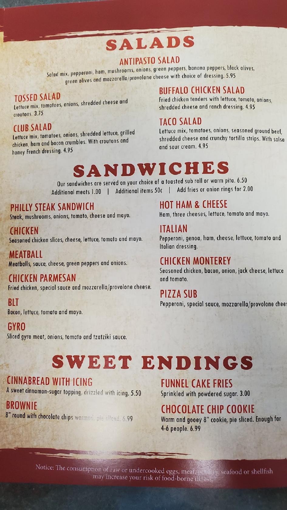 Menu at Uncle Al's Pizza pizzeria, Elyria, Chestnut Ridge Rd