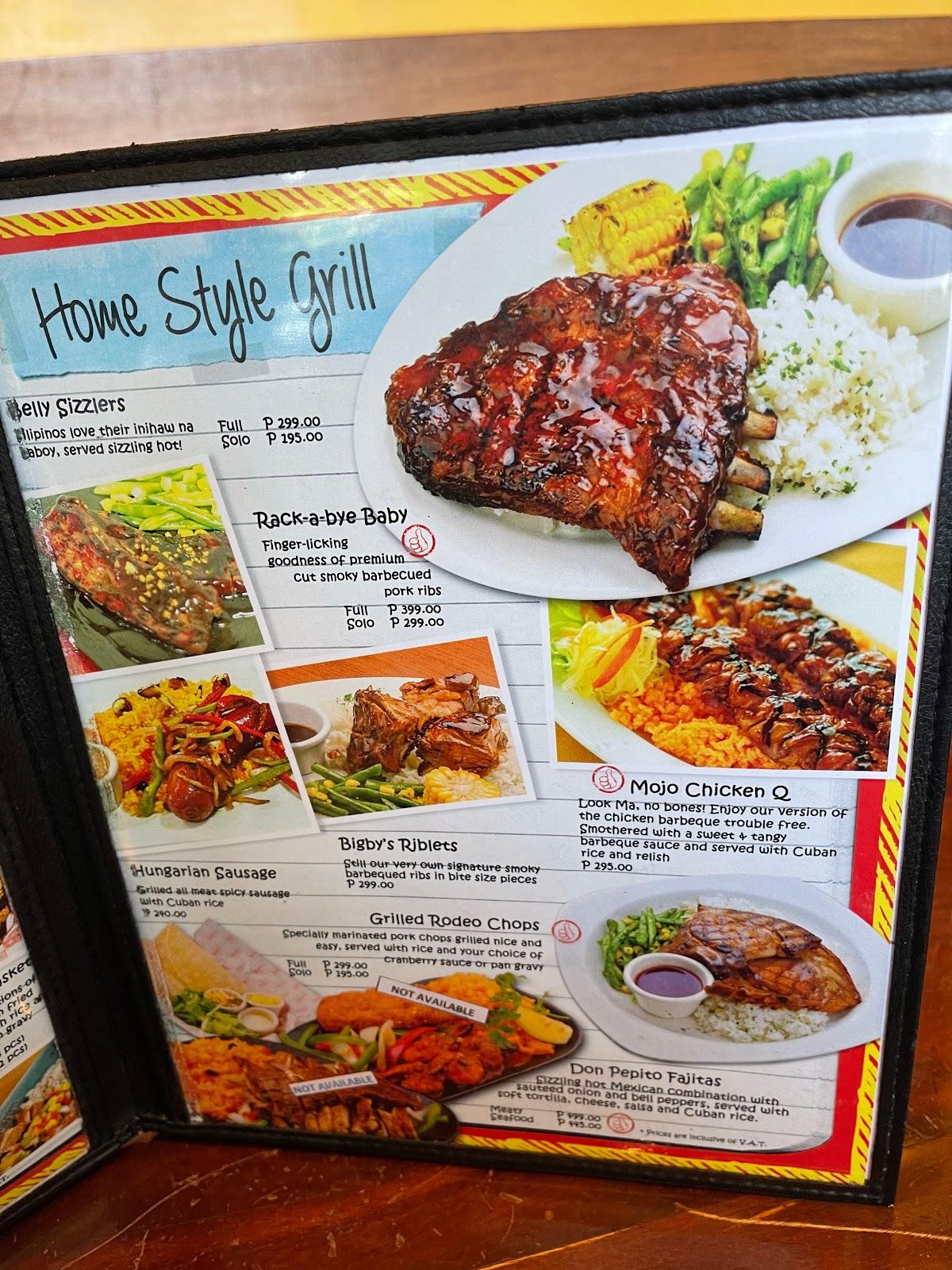 Menu at Bigby's Cafe, Cebu City, ayala center cebu