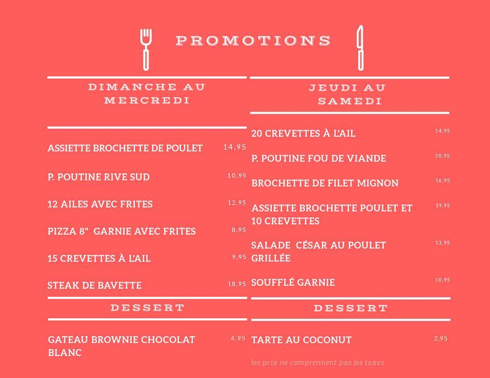 Menu au Resto bar Rivesud, East Angus