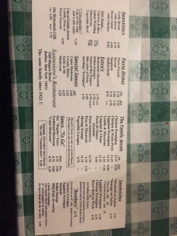 Menu at Santasiero's Restaurant, Buffalo