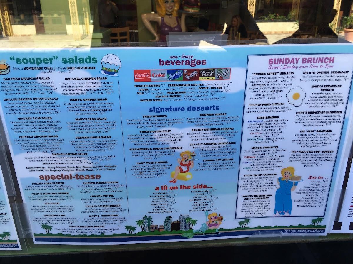 Menu at Hamburger Mary's restaurant, Orlando