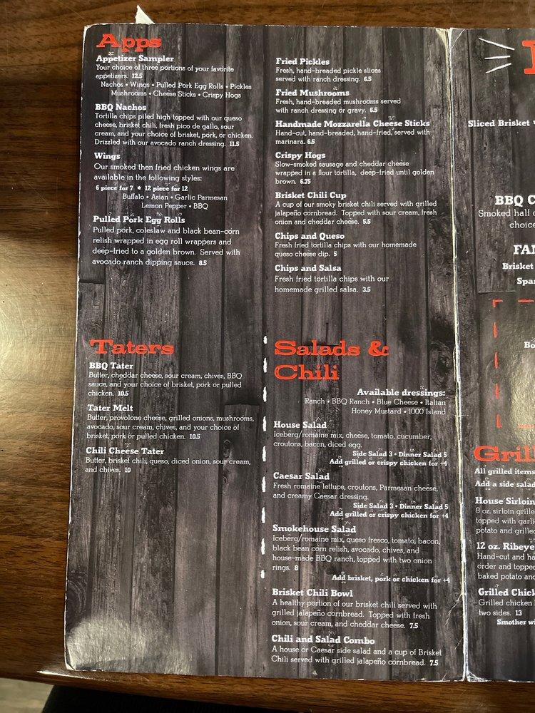 Menu at Bray's Smokehouse BBQ, Kingsville