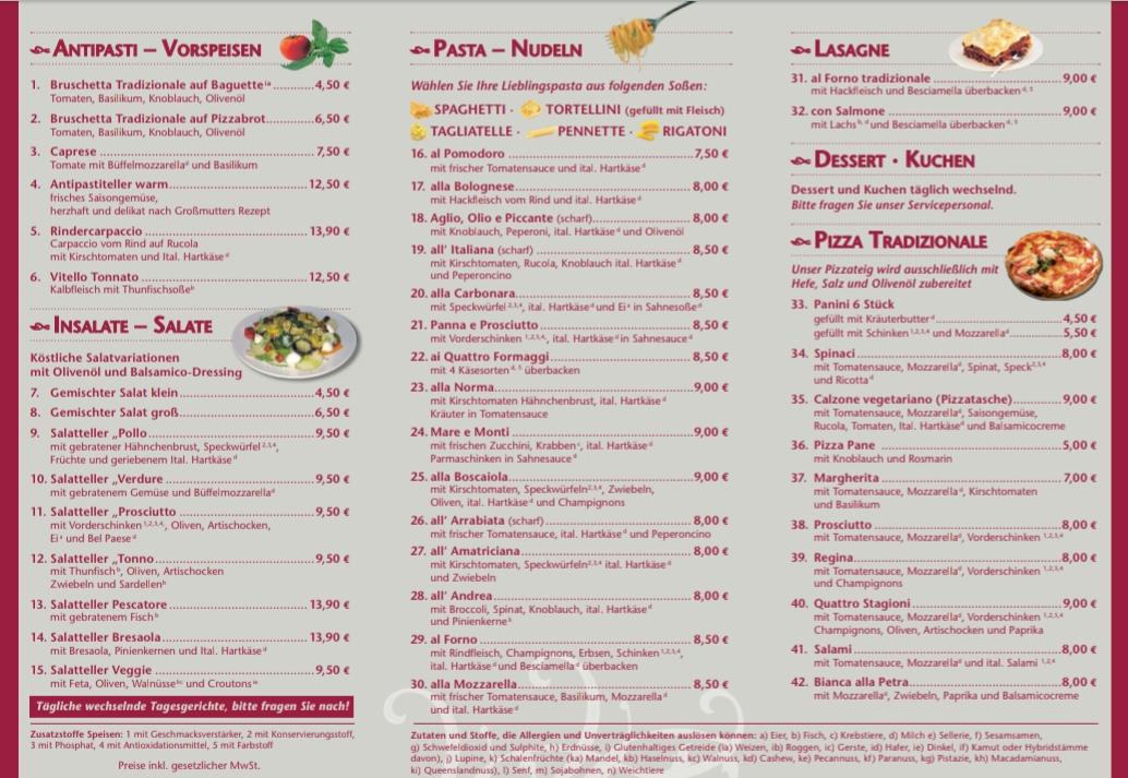 Speisekarte von Cucina Vendrame restaurant, Bad Abbach