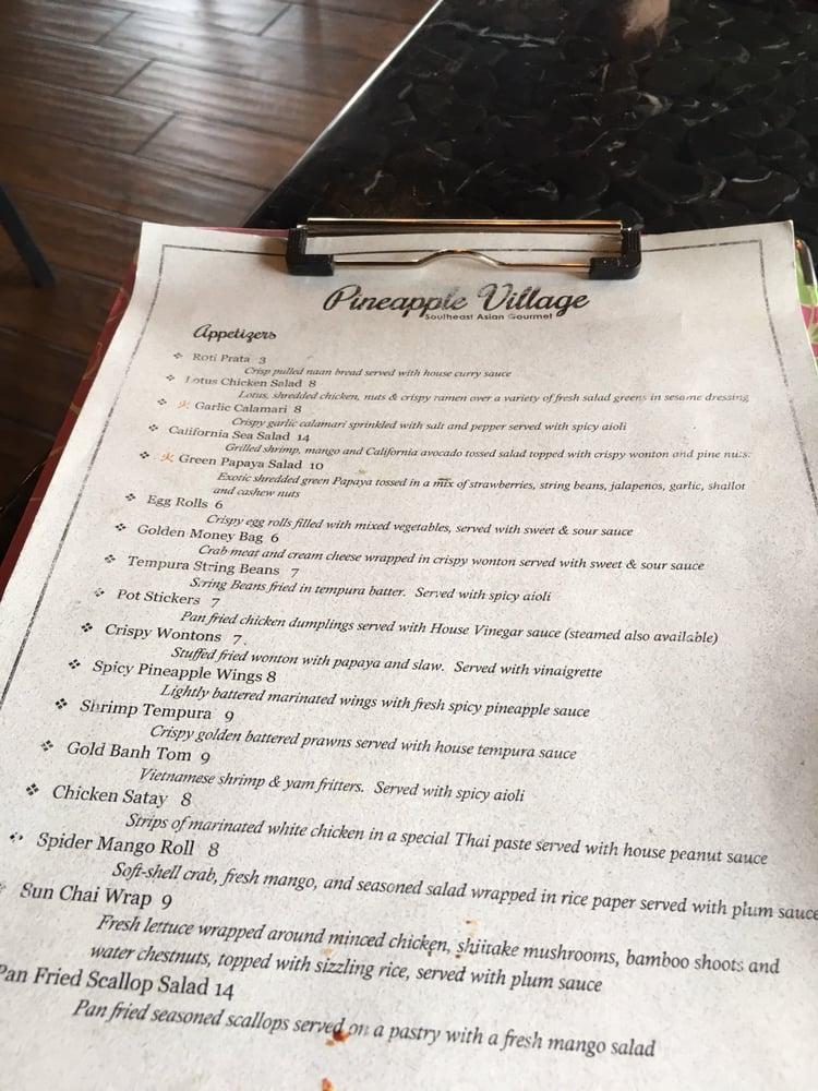 Menu at Pineapple Village restaurant, Gilroy