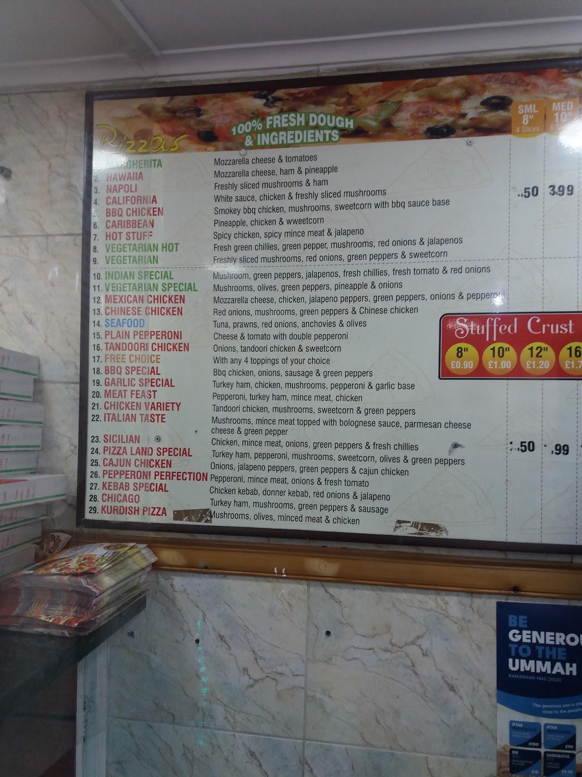 Menu at Pizza Land pizzeria, Smethwick, 293 High St