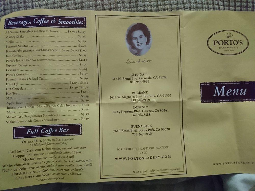 Menu at Porto's Bakery and Cafe, Burbank, Magnolia Blvd