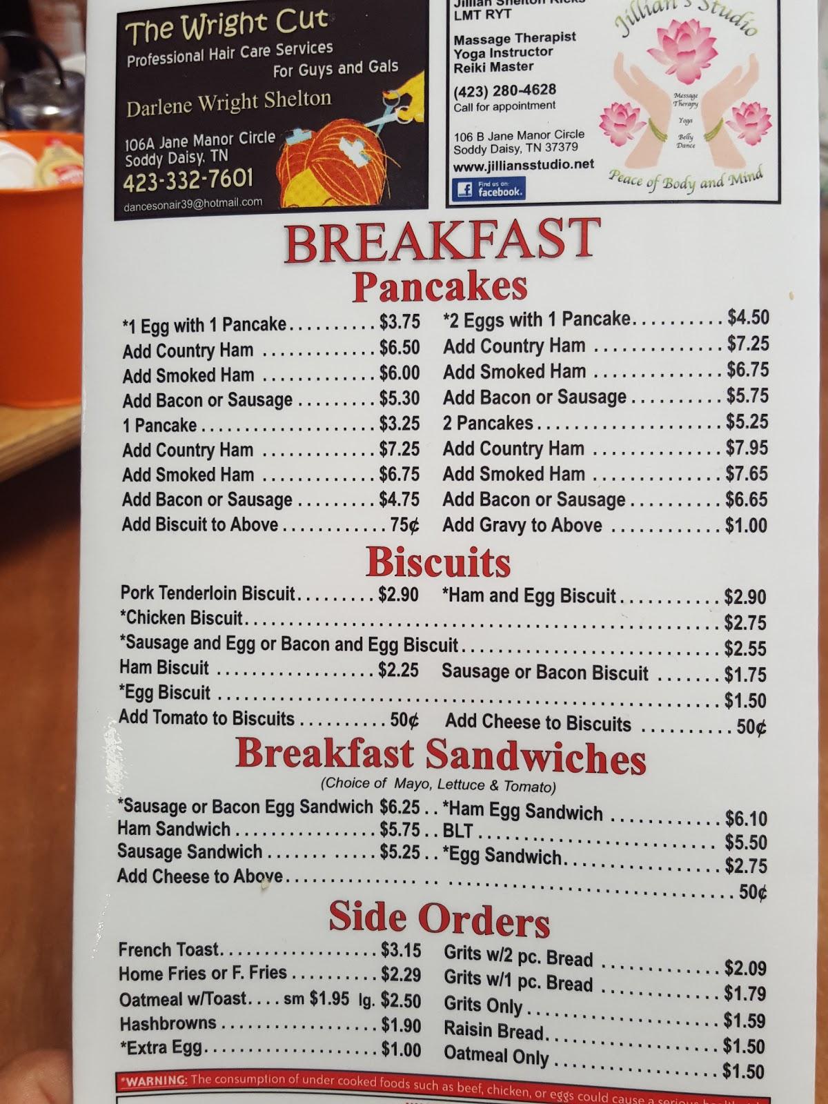 Menu at Wimpie's Country Restaurant, SoddyDaisy