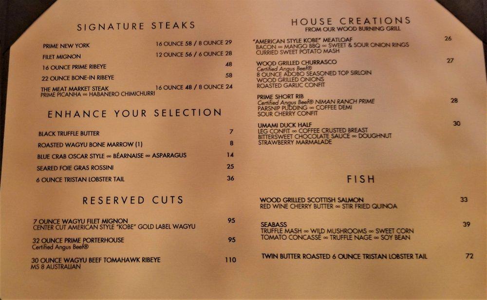 Menu at Meat Market Steakhouse Tampa, Tampa
