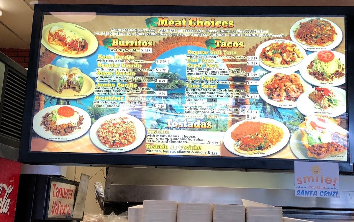 Menu at Taqueria Vallarta restaurant Santa Cruz 608 Soquel Ave