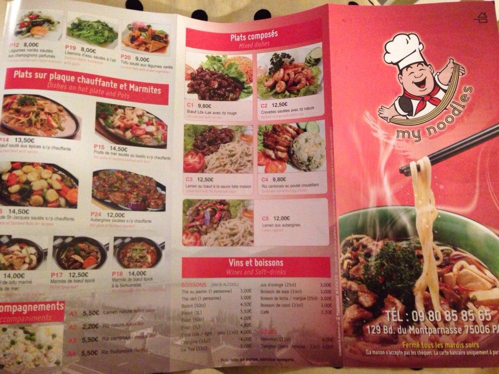 Menu at My Noodles restaurant, Paris