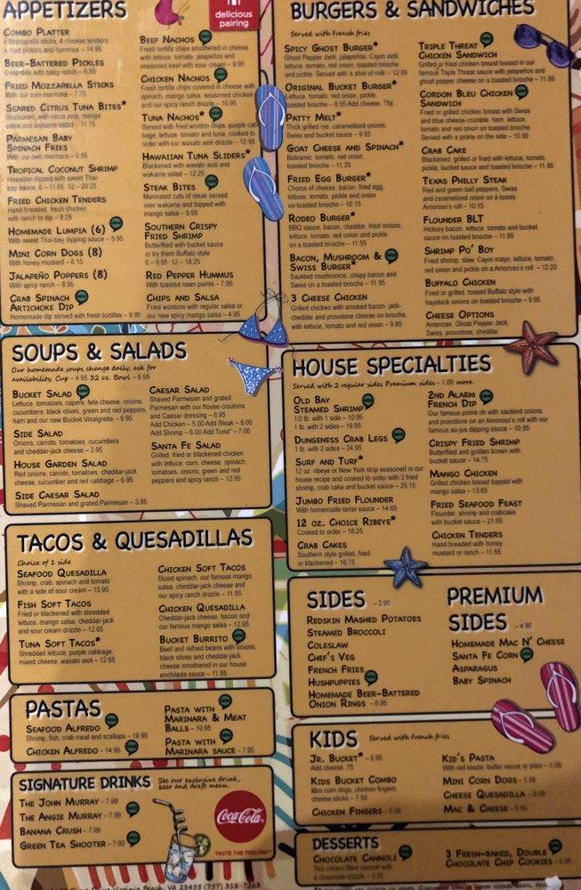 Menu at Bucketheads Beach Grill pub & bar, Virginia Beach