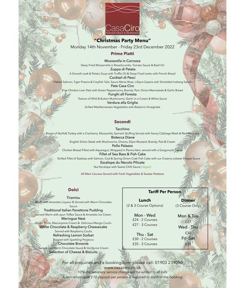 Menu at Casa Ciro restaurant Worthing