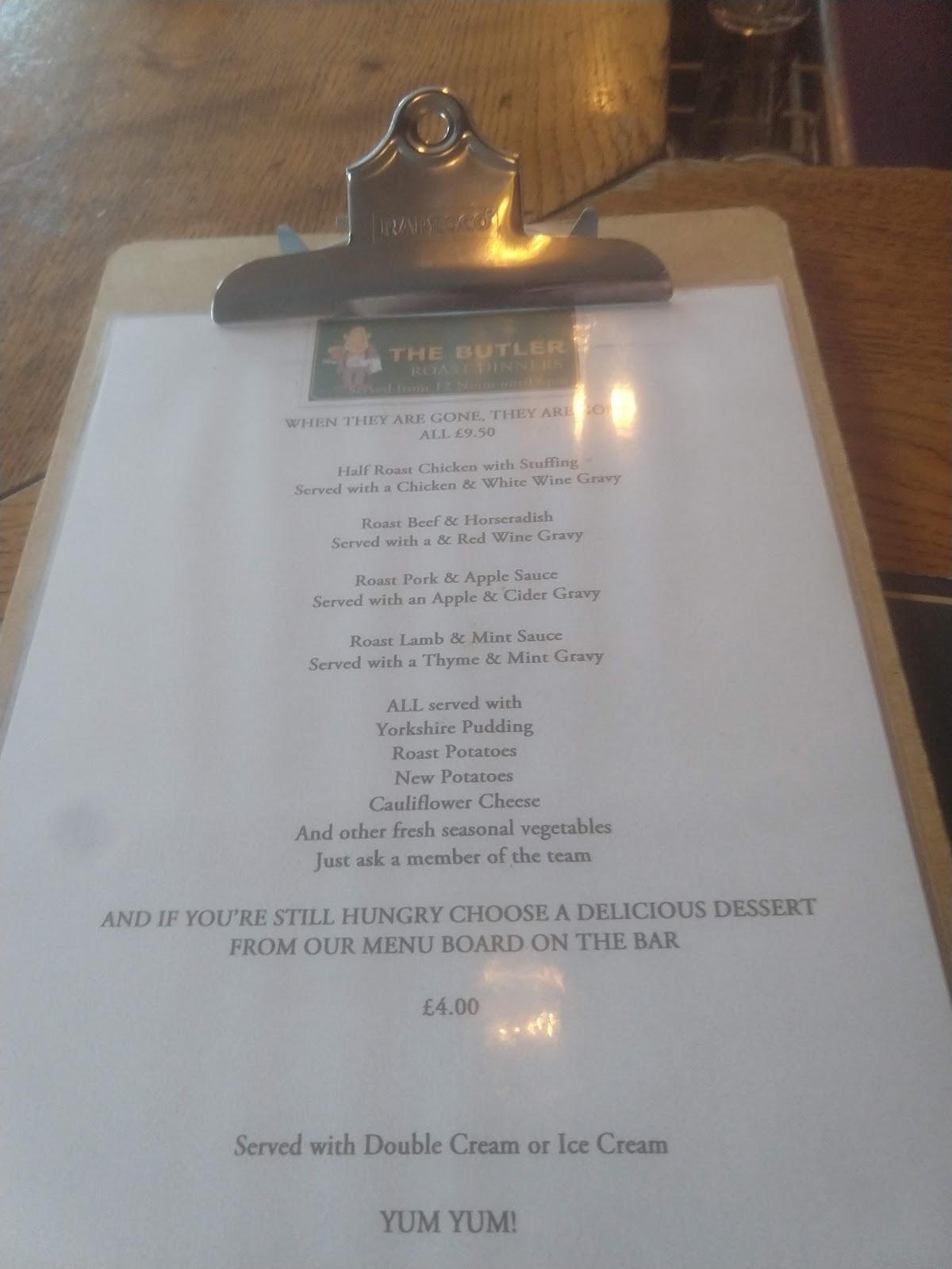 Menu at The Butler pub & bar, Reading