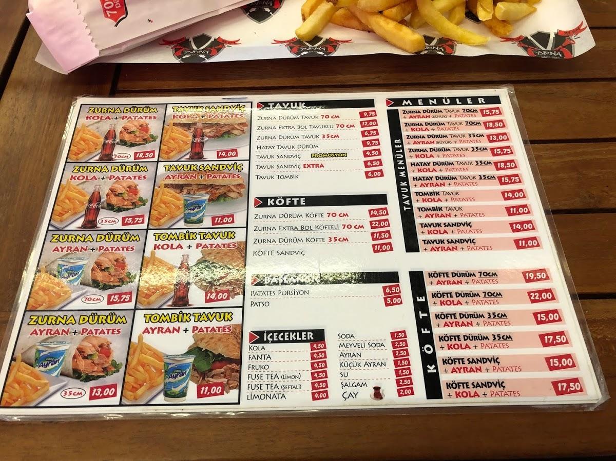 Menu at Zurna Dürüm, Batı Mahallesi, Gazi Paşa Cd. 61 A