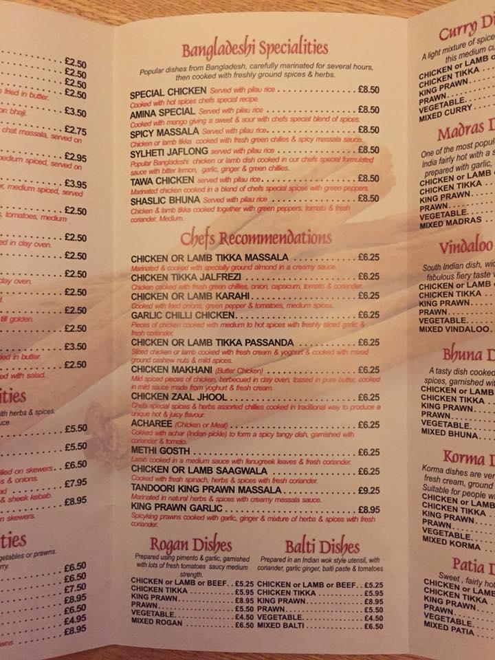 Menu at Indian Spice fast food, Whitehaven