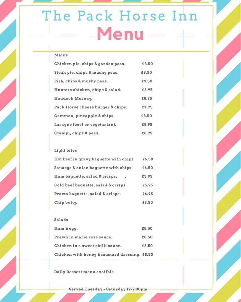 Menu at Pack Horse pub & bar, Bridlington