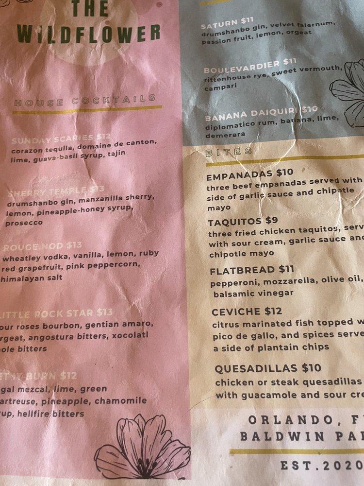 Menu at The Wildflower pub & bar, Orlando