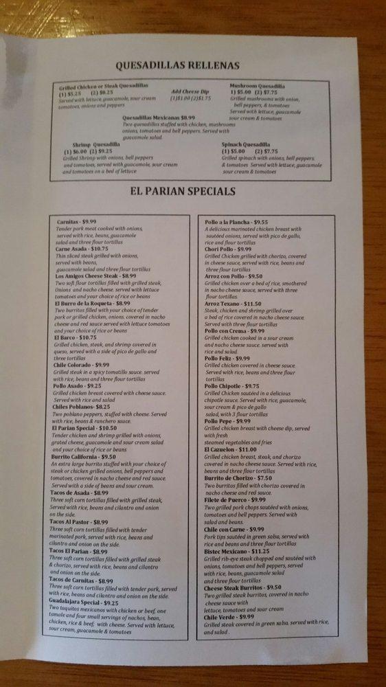 Menu at El Parian Mexican Bar & Grill, Commerce
