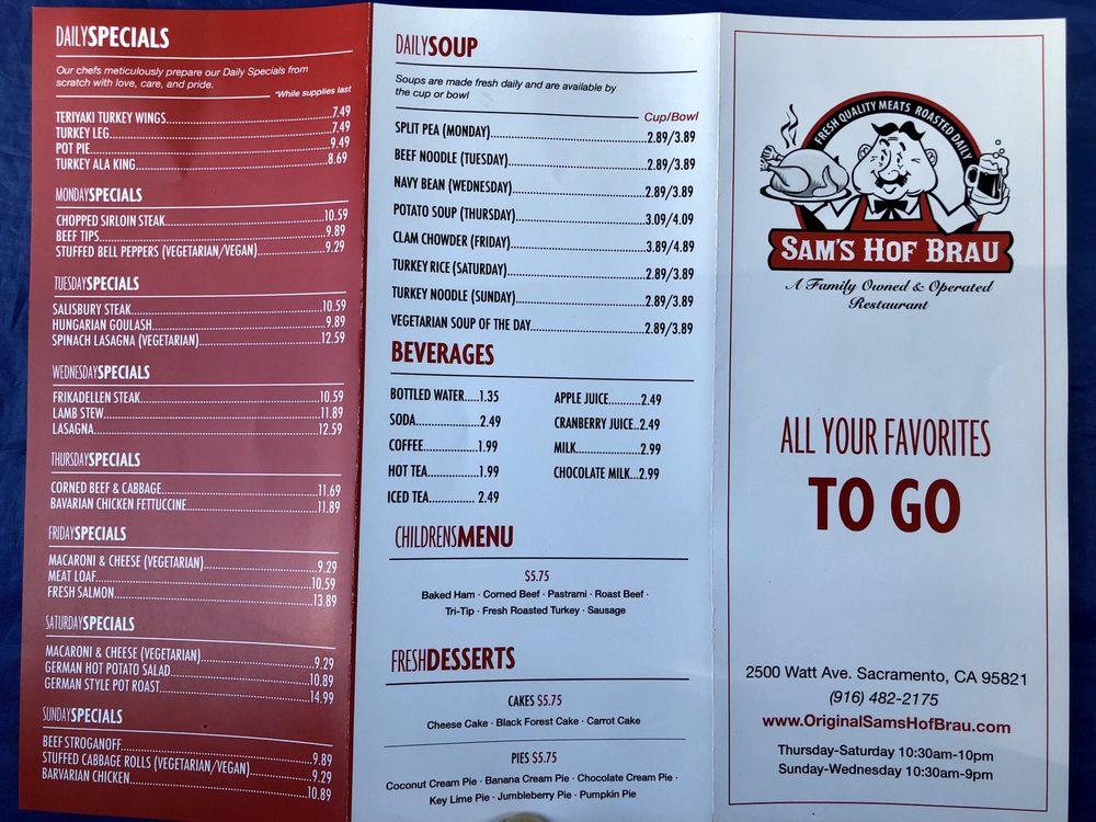 Menu at Sam #39 s Hof Brau restaurant Sacramento Watt Ave