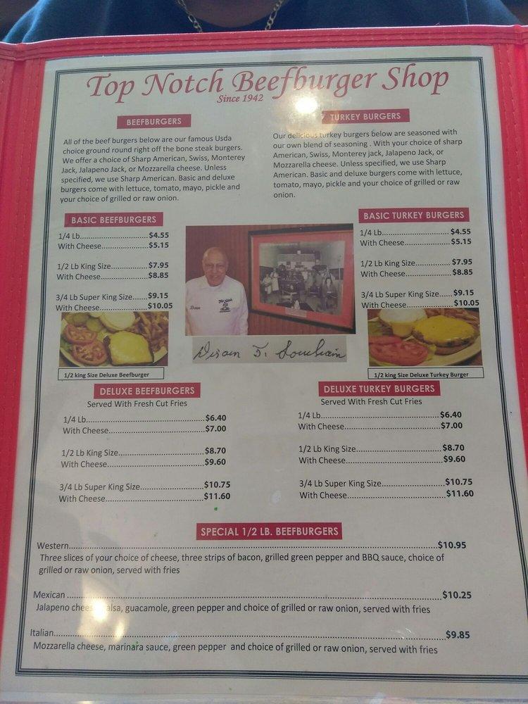 Menu at Top Notch Beefburgers restaurant, Chicago, W 95th St