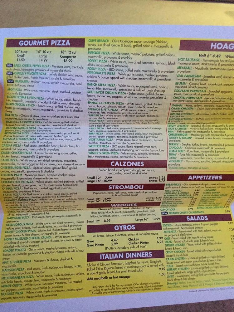 Menu at Adrian's Pizza pizzeria, Wexford