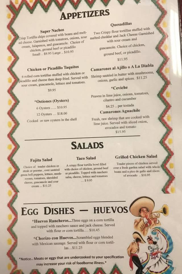 Menu at Casa Tequila restaurant, Grandview