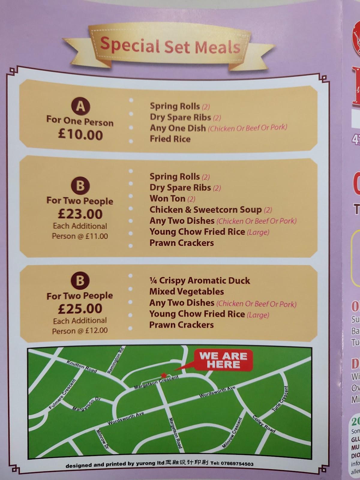 Menu at Golden Palace restaurant, Sheffield, 47 Margetson Cres