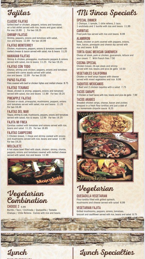 Menu at Mi Finca Mexican Restaurant, Norton