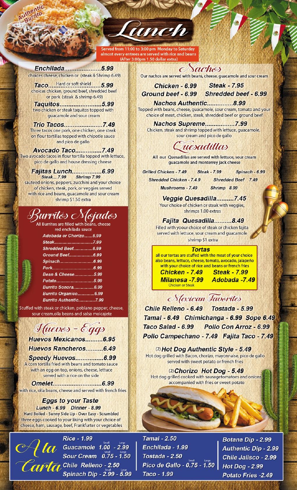 Menu at Authentic California Mexican Grill restaurant, Kingsport, N ...