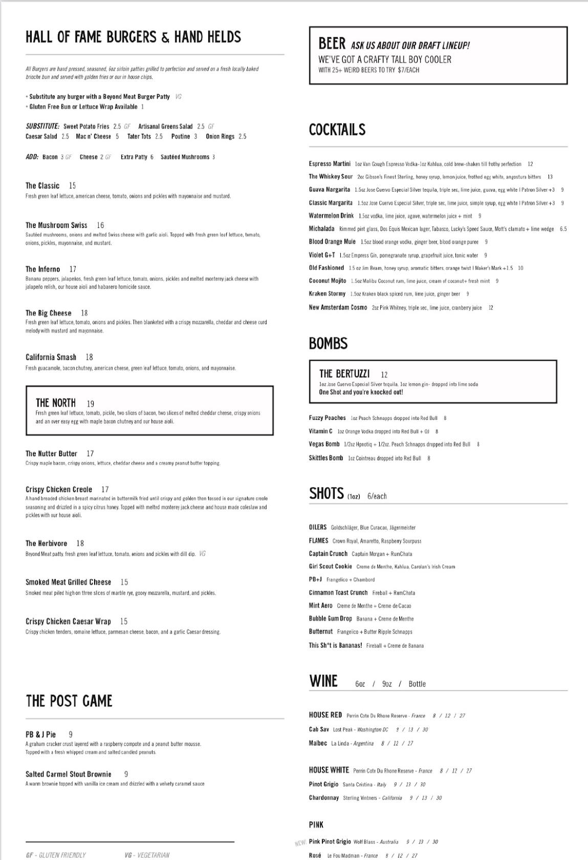 Menu at The NORTH Sports Bar+Grill, Medicine Hat